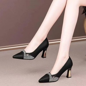 Fashion Women's New Thick Heeled Ladies High <strong>Heels</strong> Comfortable Shallow <strong>Sparkling</strong> Diamond Single Work Shoe High <strong>Heel</strong> for Women - Product Image 3