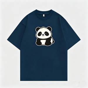T-shirt da uomo blu navy con adorabile stampa <span class=keywords><strong>panda</strong></span>, maglietta casual girocollo in morbido cotone, vestibilità comoda streetwear per gli amanti degli animali - Product Image 1