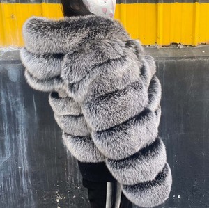 Mengjiqiuchen-veste en peluche pour femmes, manteau d'hiver chaud, à capuche, en argent, véritable fourrure de renard, mode QC20110 - Product Image 3