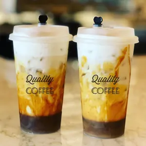 AT PACKフルサイズのリサイクル可能なプラスチックカップコーヒーカップ、カスタム印刷の透明なPETカップ、コーヒーティーミルクジュース用