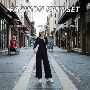 Nouvelle Collection 2026 : Ensemble Deux Pièces Décontracté en Maille Modale pour Femme – Pull Ample à Logo et Pantalon Large – Idéal Automne - Product Image 2