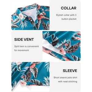 <b>Men's</b> Plus Size <b>Tropical</b> Hawaiian Floral Poplin Breathable Polo <b>Shirt</b> Short Sleeve Woven Casual Summer Beach Holiday Wear - Product Image 6