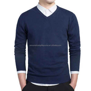 Chemises en tricot à manches longues et col en V en coton pour hommes, <span class=keywords><strong>pull</strong></span>-over tricoté en jersey <span class=keywords><strong>de</strong></span> coupe ajustée et unie - Product Image 3