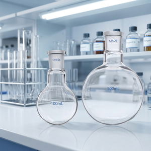 Fiole à fond rond et col large en verre borosilicate 3.3, 100 ml et 500 ml, transparente, équipement de laboratoire - Product Image 1