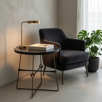 Table d'appoint moderne ronde avec plateau en marbre, table d'appoint avec accents en fer, structure en métal, table de canapé en marbre noir pour hall d'hôtel, appartement, mobilier