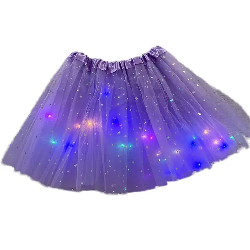 3-Layer LED Light Up Tutu Skirt AAA Battery Sequin Children Ballet Princess Skirt Party Mesh Puffy Short Dress Girl Dance Wear