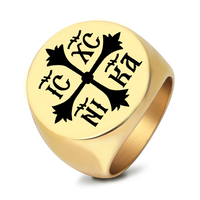 Bague en acier inoxydable R705, croix orthodoxe byzantine avec inscription IC XC NI KA, Jésus-Christ vaincit et triomphe, bijoux