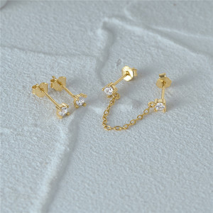 Juego de Aretes Minimalistas de Plata de Ley 925 con Circonitas CANNER, Juego de Aretes de Cadena con Borlas Chapados en Oro de 18k - Product Image 2