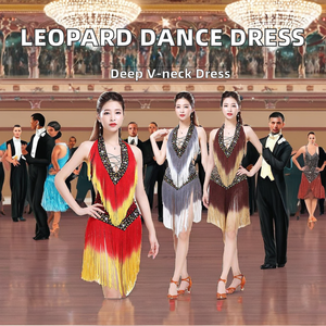Lady's Sexy Modern Jazz Ballroom Flamenco Dress Leopard Print Latin Dance Vestidos - Product Image 2