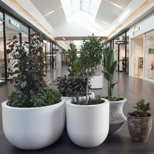 UV Protected Durable Luxury <b>White</b> Round Fiberglass Planter Floor Hotel Corridor Flower <b>Pot</b> Decor Vase - Product Image 2
