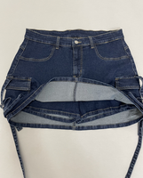 Mini jupe-culotte en jean haute élasticité avec poche cargo de grande taille pour femmes en denim mini-jupe et short divisés en vente en gros