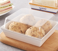 Barquette carrée en papier kraft de qualité alimentaire pour plats à emporter, desserts, beignets, sushis, avec couvercle transparent en plastique, finition mate et gaufrage
