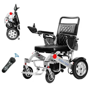 접이식 전기 전동 휠체어 새로운 가죽 쿠션 알루미늄 접이식 휠체어 경량 장애인 용