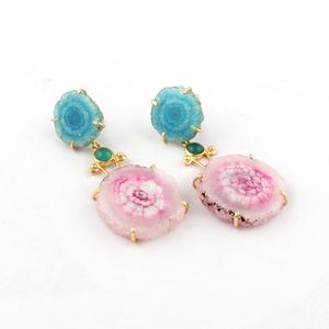 Boucle d'oreille solaire en quartz naturel pour femmes, bijoux de mode, design plaqué or, cadeau fait à la main, article de bijouterie - Product Image 2