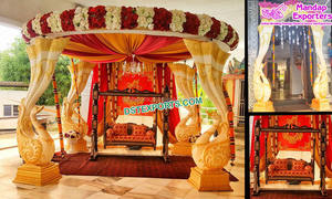 Mandap de Fibra de Vidrio para Bodas Hindúes, Diseño de Pavo Real Dorado, Ligero, Moderno, Personalizable en Tamaño y Color, Glorioso Diseño - Product Image 5