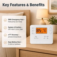Thermostat de pièce pour pompe à chaleur, vanne O-B, contrôle numérique 2H/1C, chauffage et refroidissement, 24VAC, pour maison résidentielle