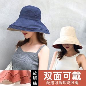 Women Double Sided Summer Fisherman Hat Spliced Big Brim for Spring Autumn Reversible Foldable <b>Sunscreen</b> Casual Bucket Hat - Product Image 5