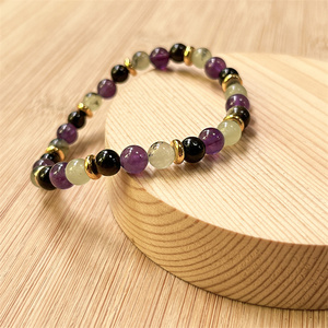 Braccialetto di supporto emotivo di <span class=keywords><strong>ossidiana</strong></span> dorato naturale 6mm Prehnite ametista braccialetto di protezione empatico <span class=keywords><strong>gioielli</strong></span> Chakra - Product Image 5
