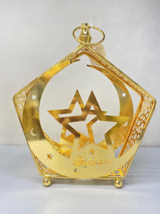 JL23191 Lanterna a <span class=keywords><strong>Mezzaluna</strong></span> Ramadan Fanous - Luce Decorativa Islamica in Metallo Dorato <span class=keywords><strong>con</strong></span> Ritagli di Moschea e <span class=keywords><strong>Stella</strong></span> - Product Image 4