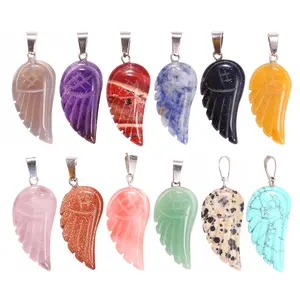 New Arrivals Little Angel Feather Natural Quartz Angel Wing Crystal Pendant for Jewelry Making Crystal Necklace