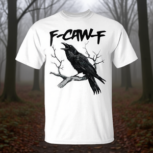 Camiseta F-Caw-F unisex blanca con cuello redondo y diseño gráfico de cuervo - Product Image 3