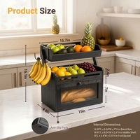 Bamboe houten 2-laags brooddoos keuken fruit organizer rek met haken aanrecht opbergkast