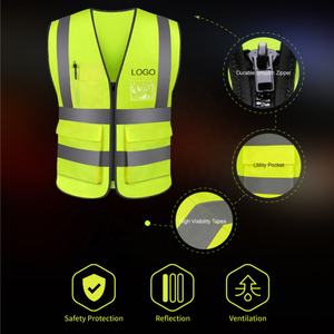 Ingrosso gilet <span class=keywords><strong>di</strong></span> sicurezza riflettente in poliestere 100% ad alta visibilità giallo tasca multipla pratica gilet da costruzione per strada - Product Image 5