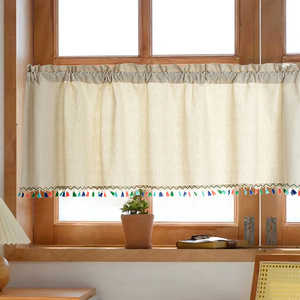 Rideaux de cuisine en coton chanvre dentelle à franges <span class=keywords><strong>rideau</strong></span> court <span class=keywords><strong>rideau</strong></span> de cuisine anti-poussière pour fenêtres courtes - Product Image 1