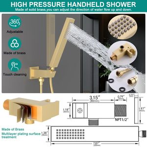 Ensemble de système de douche thermostatique intelligent à LED 14x20 pouces et 6 pouces pour montage au plafond en or brossé - Product Image 5