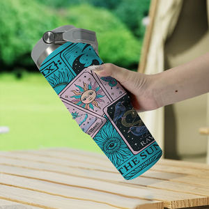 Gobelet isotherme 30oz avec poignée, motif Cartes de Tarot Mystiques, squelette et sorcière, rose turquoise, Mug de voyage, Stock USA, Cadeau gothique pour les amateurs de Tarot - Product Image 6