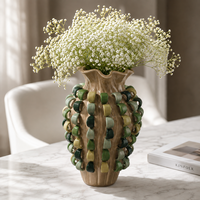 Vase à fleurs en céramique moderne, texture tissée 3D, vert sable, vase décoratif pour table console, décoration intérieure
