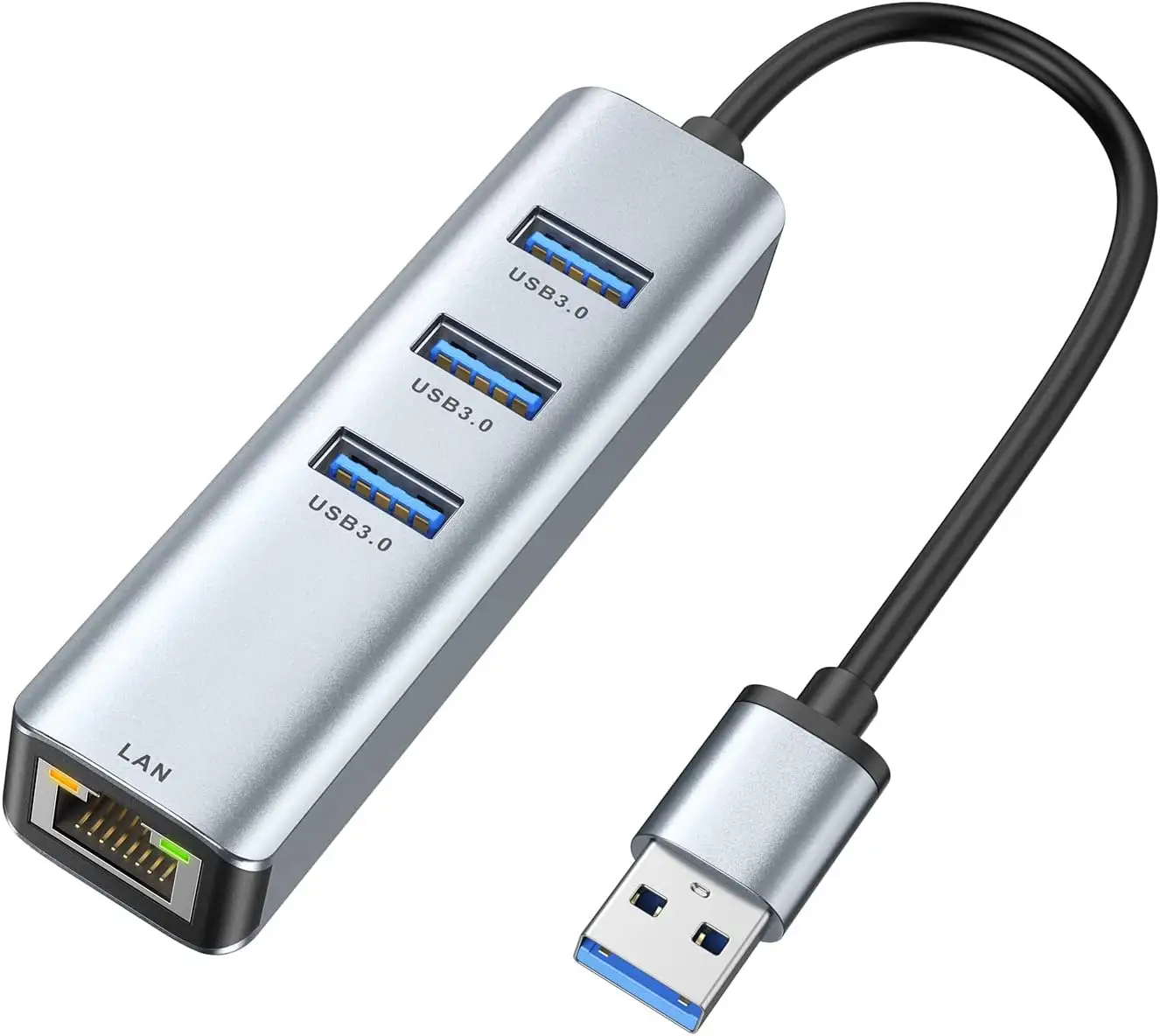 USB to Ethernet Adapter USB 3.0 Hub with 100/1000 Mbps RJ45 Ethernet Driver Free Aluminum 4-in-1 USB-A to LAN Network Adapter