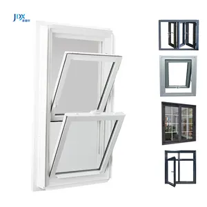 Fenêtres à guillotine simple avec cadre en PVC blanc Fenêtres à guillotine double en aluminium-bois pour la maison Fenêtres à guillotine simple de remplacement en vinyle de 80mm Noir