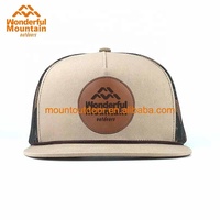 Penjualan paling laris pabrik Logo tambal kulit kustom dengan tali 5 Panel topi jaring tali katun