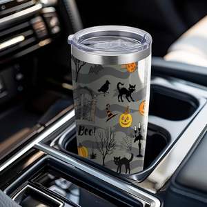 Vaso de acero inoxidable para Halloween de 20oz, taza de café de viaje con aislamiento clásico de gato Boo, regalos de bruja de terror, espeluznante para tapa de paja - Product Image 4