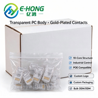 Connecteur RJ45 non blindé E-HONG 10P10C UTP, prise modulaire, boîtier PC haute résistance, trou carré transparent, plaqué or