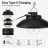 Lanterne de camping LED rechargeable Type-C 5W 200LM IP44, lampe de tente suspendue 1200mAh 2 modes, rétro, extérieur, urgence, blanc, plastique