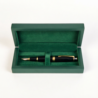 Boîte à stylos en bois brillant avec doublure en velours vert, logo personnalisé en feuille d'or, étui de rangement de luxe pour stylos, emballage cadeau d'affaires