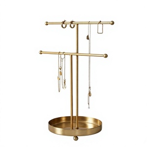 Expositor de Joyería de Metal Dorado con 2 Niveles para Collares, Pulseras y Anillos, Acabado Pulido Dorado - Product Image 1