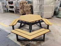 Tables et chaises de jardin en métal, ensemble avec parapluie, Table de pique-nique, à manger en bois, d'extérieur, 12 pièces