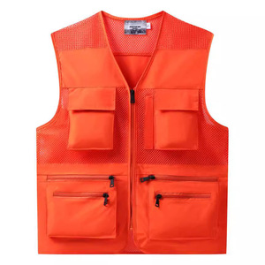 เสื้อกีฬากลางแจ้งหลายกระเป๋า ซิปตาข่ายสีดำ ชุดทำงาน ใยโพลีเอสเตอร์บาง - Product Image 3