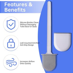 Brosse de toilette en silicone TPR souple à deux sections avec poignée en acier, durable, écologique et très vendue à prix abordable - Product Image 2