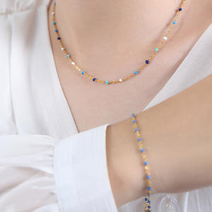 Bijoux de collier de chaîne en acier inoxydable de conception de perles colorées de style bohème de qualité d'usine pour les femmes - Product Image 4