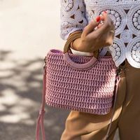 Sac fourre-tout décontracté en coton tressé pour femmes, avec poignée circulaire en bois et bandoulière amovible, sac à main porté épaule ou croisé