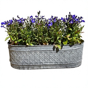 Hot Selling Oval Metal <b>Planters</b> With Embossed Pattern Decorative Garden Plants and Flower Metal Tub Garden <b>Planters</b> Pots - Product Image 4