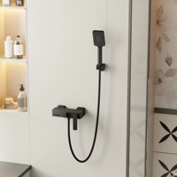 Ensemble de douche et robinet carré en laiton, fixation murale, design moderne, triple poignée, finition noire, eau chaude/froide