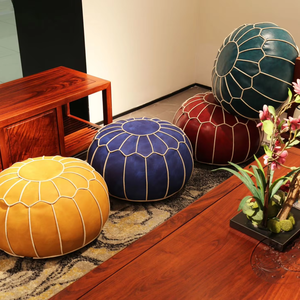 Pouf Ottomano Rotondo Marocchino in PU Fatto a Mano Direttamente dalla Fabbrica - <span class=keywords><strong>Arredamento</strong></span> per la <span class=keywords><strong>Casa</strong></span> Elegante <span class=keywords><strong>e</strong></span> Durevole per Soggiorno, Camera da Letto <span class=keywords><strong>e</strong></span> Sedile da Finestra - Product Image 1