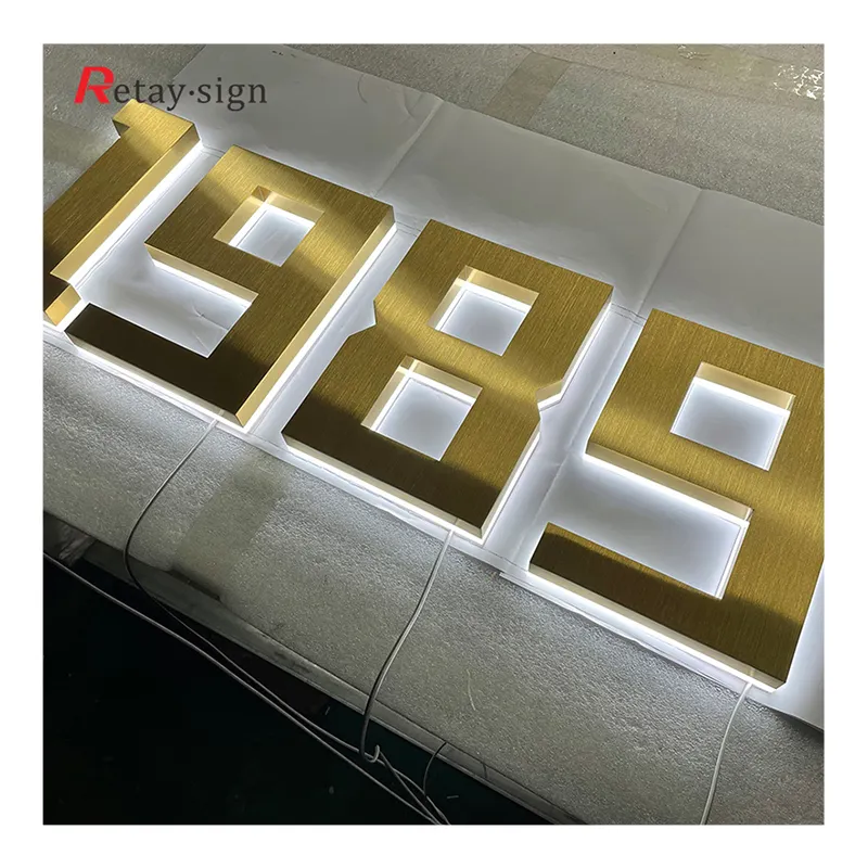 Lampu latar led, outdoor hotel shop logo penerangan dinding akrilik baja nirkarat huruf lampu latar