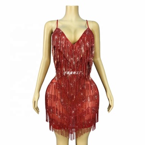 Abito da palcoscenico con cristalli scintillanti e catene, sexy, con bretelle e schiena scoperta, per donne, per spettacoli, feste, <span class=keywords><strong>cantanti</strong></span>, abbigliamento alla moda - Product Image 2