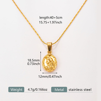 Kalung Liontin Bunga Bulan Vintage Berlapis Emas 18K dari Baja Tahan Karat 316 dengan Batu CZ Pave dan Rantai Link Unisex